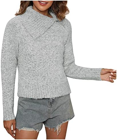 Џемпери за џемпери од Мебамук со лабава лапа во цврста боја тенок - вклопен ракав пулвер плетен џемпер паѓа