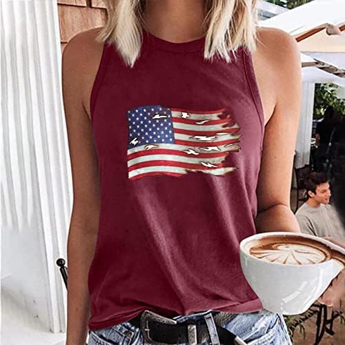 Резервоар за жени, жени во САД starsвезди ленти патриотска маица лето лабава резервоар врвови на американското знаме за печатење на знамето за тренингот за печатење ?