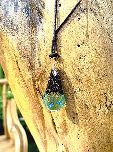 Ѓердан од приврзок со црна турмалин аквамарин кристал за духовна заштита - симбол на ѓердан од дрво на внатрешна јачина - Позитивен