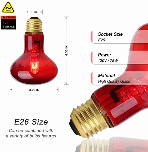 75W црвен влекач за топлинска ламба, инфрацрвена сијалица за пукање на UVA, црвено стакло, топлински светилки за влекачи и амфибиска