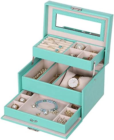 Кутија За Организатор На Накит Од 3 Нивоа Кутии За Складирање Обетки со Огледало за заклучување За Жени Преносна Кутија За