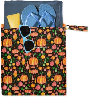 Денот на благодарноста Тиква 2 парчиња Водоотпорна Влажна Сува Торба За Еднократно Перење Торба За Пелени За Бебиња Со Два Џебови Со Патент
