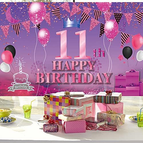 Среќен 11-ти Роденден Позадина Банер Розова Виолетова 11-Ти Знак Постер 11 Роденден Материјали За Годишнина Фото Кабина Фотографија Позадина