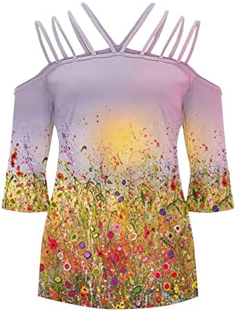 Топ кошула за дама есен летен краток ракав од рамото мека удобна облека трендовски екипаж памук графичка блуза A1 A1