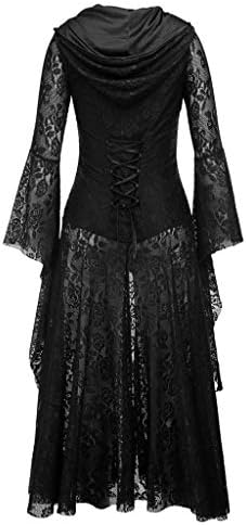Womenените Ноќта на вештерките, чипка предиво од цврсти патент со долги ракави со долга должина фустан