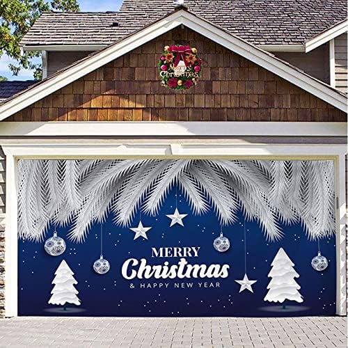 7x16ft Среќен Божиќен празник Банер гаража држач за врата, зимски снежен човек Дедо Мраз, отворено, голема декорација на држачи