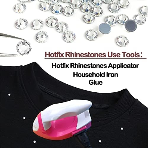 Rhinestones на Queenme Hotfix, 6 мешани димензии кристали со рамен бек за занаети, облека, украси за DIY