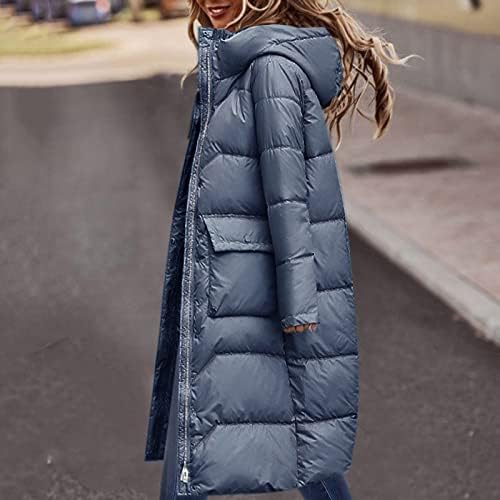 IQKA Down јакна палто женски есен и зимска лабава цврста боја со качулка со средна должина задебелена памучна јакна од памук