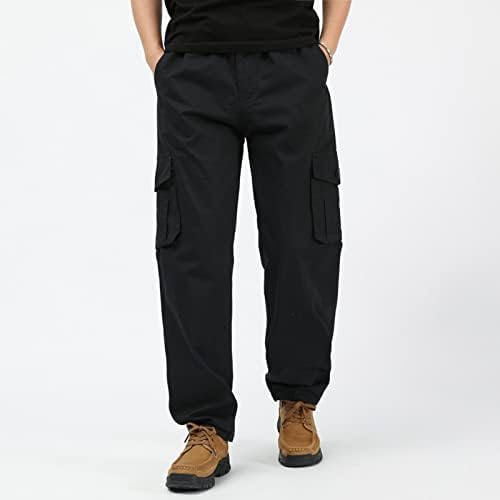 Облека машка цврста боја лето лето -обични сите панталони модерни ткаени долги карго панталони со џебови starвезда момче
