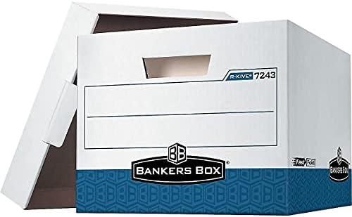 Банкарс кутија 0724303 R-Kive Max Storage Cox, писмо/легално, заклучување на капакот, бело/сино, 4/картон