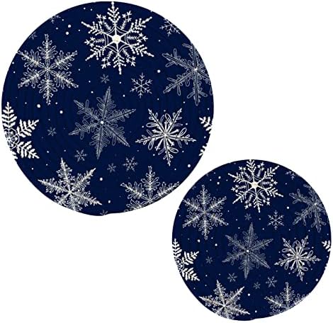 Бели снегулки Зимски Дудл кујнски садови држачи сини Божиќни душеци за Божиќни сили поставени чисти памучни тркалезни теми ткаат топли