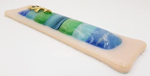 Еврејска мезуза кутија беж стакло со сини и зелени дамки, креативна Јудаица, подарок за еврејски домаќинки