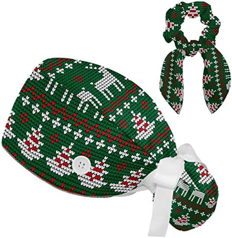 Подери работно капаче со копче за жени со долга коса прилагодлива еластична завој вратоврска назад капа буфант капа Божиќ бонбони