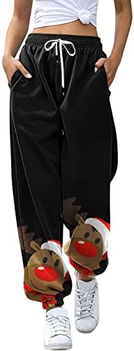 Божиќни џемпери жени со џебови со џебови со памук еластична половината плус големина широки нозе панталони ирваси пешачење атлетски обични