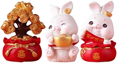 Милистен 6 парчиња Кинески Хороскопски Зајачки Фигури Минијатурни Фигурини За Зајаче 2023 Година Зајачка Година Фенгшуи Пари Дрво Злато Ингот