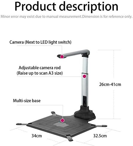 WGWIOO Книга и камера за документи, скенер за преносни документи со висока дефиниција 12MP со LED светло, автофокус, големина на фаќање A4
