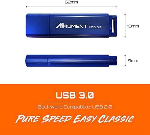 MMOMent MU37 32GB USB 3.0 Flash Drive, прочитајте ја брзината до 90MB/s, мат сина боја со капа за заштита