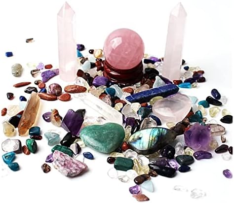 Seewudee AG216 Природна шарена камена чакра чакал Обелиск кристална топка розово -камења минерален примерок од минерал примерок од реики декор за лекување камен подарок