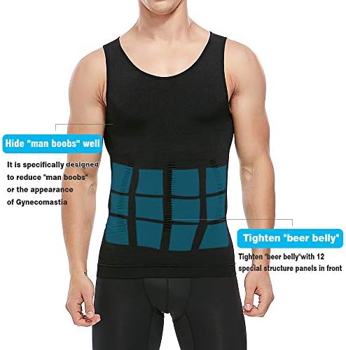 Коклеи Менс атлетска компресија кошула за тенок тенок тело Шапер резервоар на врвот апс Абдомен тенок елек