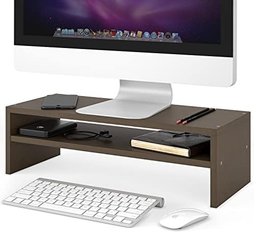Ballucci 2 -Tiger Monitor Stand For West, Wood Desktop Monitor Riser со полица за складирање, штанд за печатач, организатор на хартија