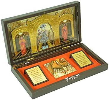 24k злато позлатена сваминарајанска фото рамка со Чаран Падука, Садгуру Прамук Свами Дрвен момент подарок, религиозна рамка за фотографии