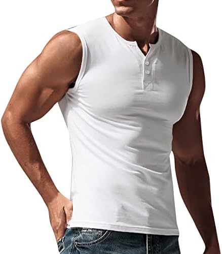 Zddo Mens Casual Tank Tops, летно предно плакетирање на копчето за вратот без ракави кошули за атлетски мускули за вежбање салата за