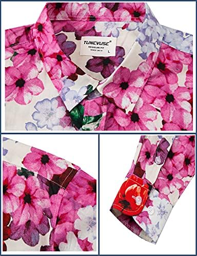 Tunevuse mens со долг ракав, цветен фустан, цветен образец копче за печатење надолу кошули памук