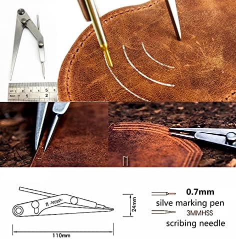 Кожен занаетчиски мерач на мерач на мерач на сребро ознака пенкало, делител на компас, алатка за креирање постави повеќенаменски