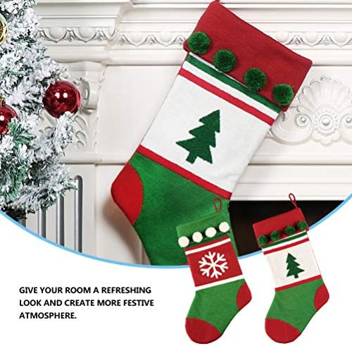 Орнаменти на природноста на Doitool 2 парчиња Божиќни чорапи Божиќни виси плетени чорапи Поставени торбички украси за декор за празници плетени чорапи