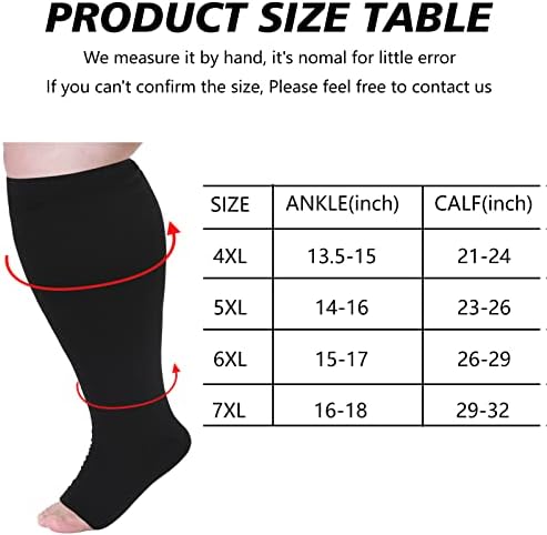 Безжични чорапи за компресија со широки теле за жени мажи плус Циркулација за поддршка на Toer Toer 20-30 mmHg меко удобно колено со високи компресивни чорапи 6xl