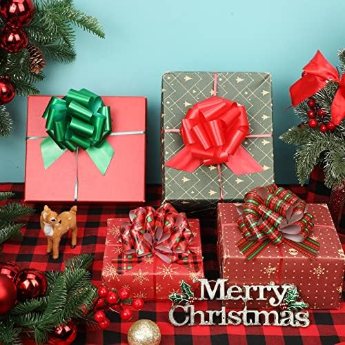 ВИЛБОНД 100 Парчиња Големи Божиќни Лакови За Влечење Со Лента Голем Црвен Зелен Лак За Завиткување Подароци За Подароци Избрани Обрасци