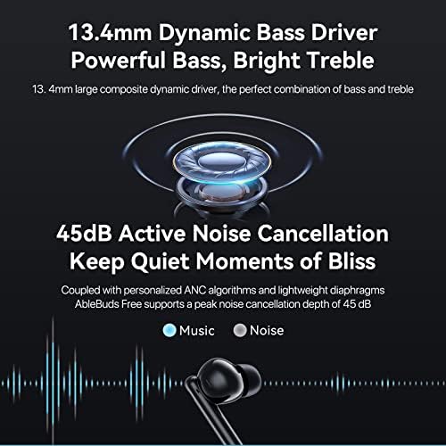 Umidigi Ablebuds Бесплатни хибридни активни бучава Откажување безжични ушни уши, слушалки на АНЦ со режим на транспарентност ， стерео бас слушалки IP55 водоотпорни спортск