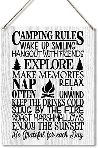 Смешни правила за кампување дрво плакета знак wallид што виси фарма куќа рустикален кампување знаци со изреки за подароци за украси