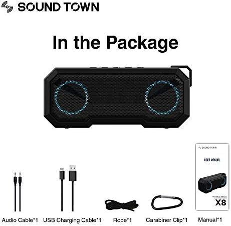 Звучен град x8 Преносен Bluetooth звучник, TWS Bluetooth, IPX7 водоотпорен, стерео звук, LED светло, вграден микрофон за телефонски повици