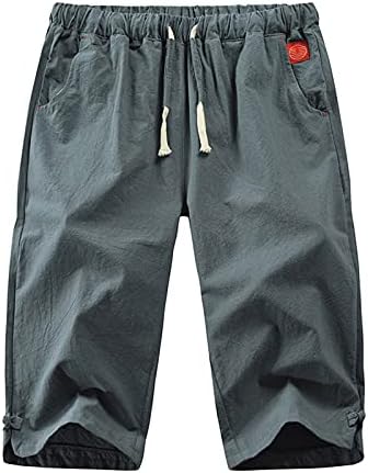 Тикој Менс 3/4 џогер шорцеви капри панталони под тренингот на коленото памук памук и лента за влечење еластична половината и џебовите