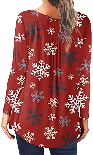 Gatxvg Долг ракав Хенри кошула за женски V врат копче Туника Врвна лабава блуза Божиќна празничка кошули со пулвер