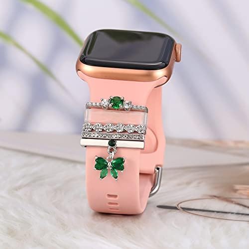 Декоративни loveубовни прстени јамки компатибилни со Apple Watch Silicone Leather Bands Charms 45mm 44mm 42mm 41mm 40mm 38mm 7 6 5 4 3 2 1