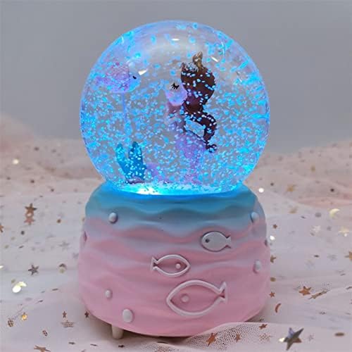 Кристална топка што ротира музичка кутија, стакло од сирена снежен глобус, подарок за венчавки, подарок за девојка, подарок за в Valentубените
