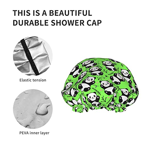 Womenените што можат да се користат затегнати капа за коса од полите, симпатична панда зелени двојни слоеви водоотпорна капа за бања