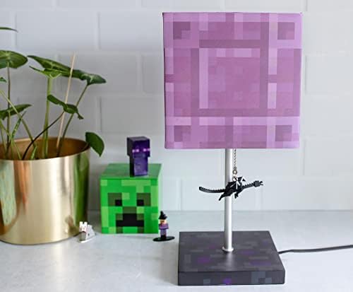 Minecraft Nether Portal Desk Lamp со Ender Dragon Повлечете | Табела за ноќна маса со предводена светлина за расположение за