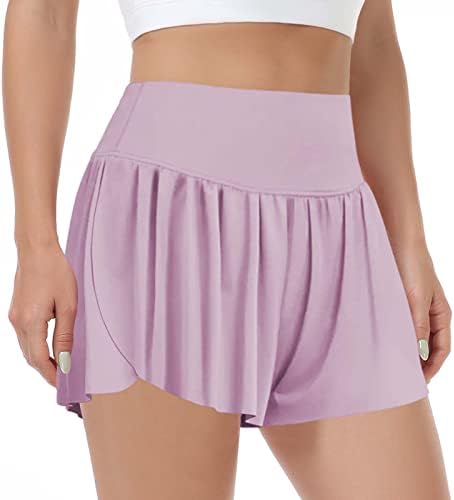 Risscan Womens 2 во 1 Flowy Running Shorts со џебови со високи половини атлетски тренинзи за летни обични тениски здолништа