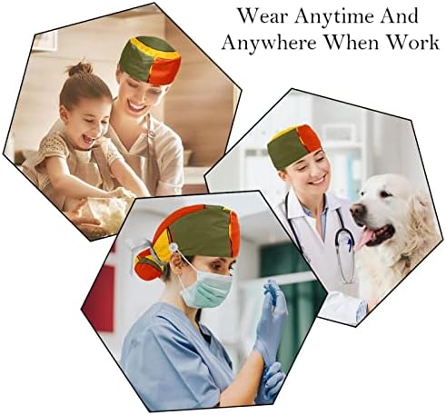 2 ПЦС медицинска сестра за чистење жени долга коса, јин јанг прилагодлива работна капа со копче и џемпери разнобојно разнобојно