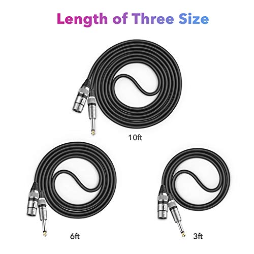 XLR Femaleенски до 1/4 инчи - Sovvid 6,35 mm TS Mono Jack Небалансирана жица со кабел за кабел за микрофон, четвртина инч TS женски