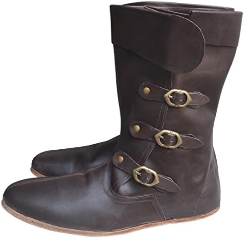 Средновековни кожни чизми долги 4 токи кафеава кафеава кожна кожна кожна чевли апс
