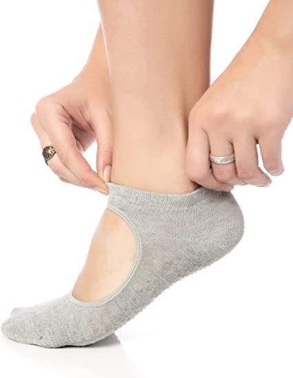 Невидливи чорапи за возрасни со јога, кои не се лизгаат чорапи, зафаќаат памучни екипи чорапи за таблички танц баре балет со 5-11