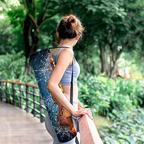 Вода со оган гитара јога мат торби со целосна зипска торба за носење жени за жени, вежбање јога мат носач со прилагодлива лента