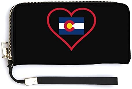 Го Сакам Колорадо Црвено Срце Унисекс Кожен Паричник Со Голем Капацитет Спојка Телефон Џеб Чанта Држач За Кредитна Картичка Со Ремен