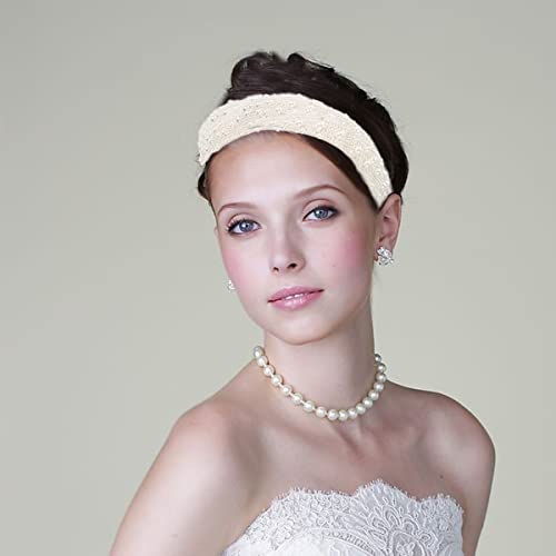 ЛОПУРО Pearl Headbands for Women, White Bling Bridal Headband Faux Pearl Rhinestones Hairbands Wide Коса Обрач Бисери Елегантен Бисер Главата Бенд Свадба Коса Додатоци за Жените  Девојки