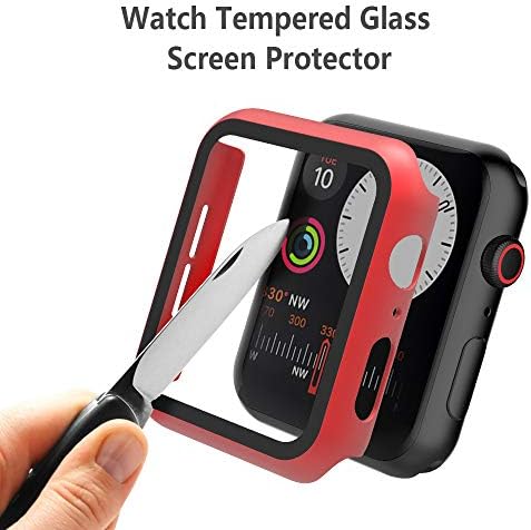 Hianjoo (2 пакет куќишта компатибилен со Apple Watch SE Series 6 Series 5 Series 4 40mm, вграден HD Temered Glass Screen Prector Замена на целокупната покривка за iWatch Series 6/5/4/SE, црна/црвена боја, црна/црвен