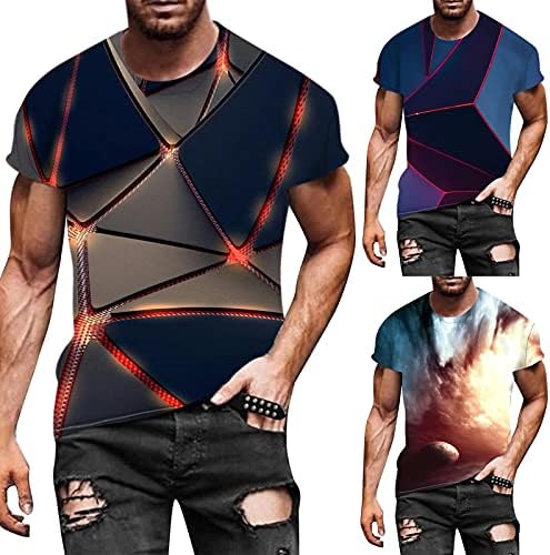 Модна технолошка графичка маица за мажи, 3Д печатени бои со кратки ракави со кратки ракави на врвови